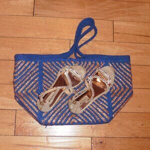 Badgley Mischka Jeweled Embellished Gold Leather Sandals 6.5 & Fabulous Bag Tote